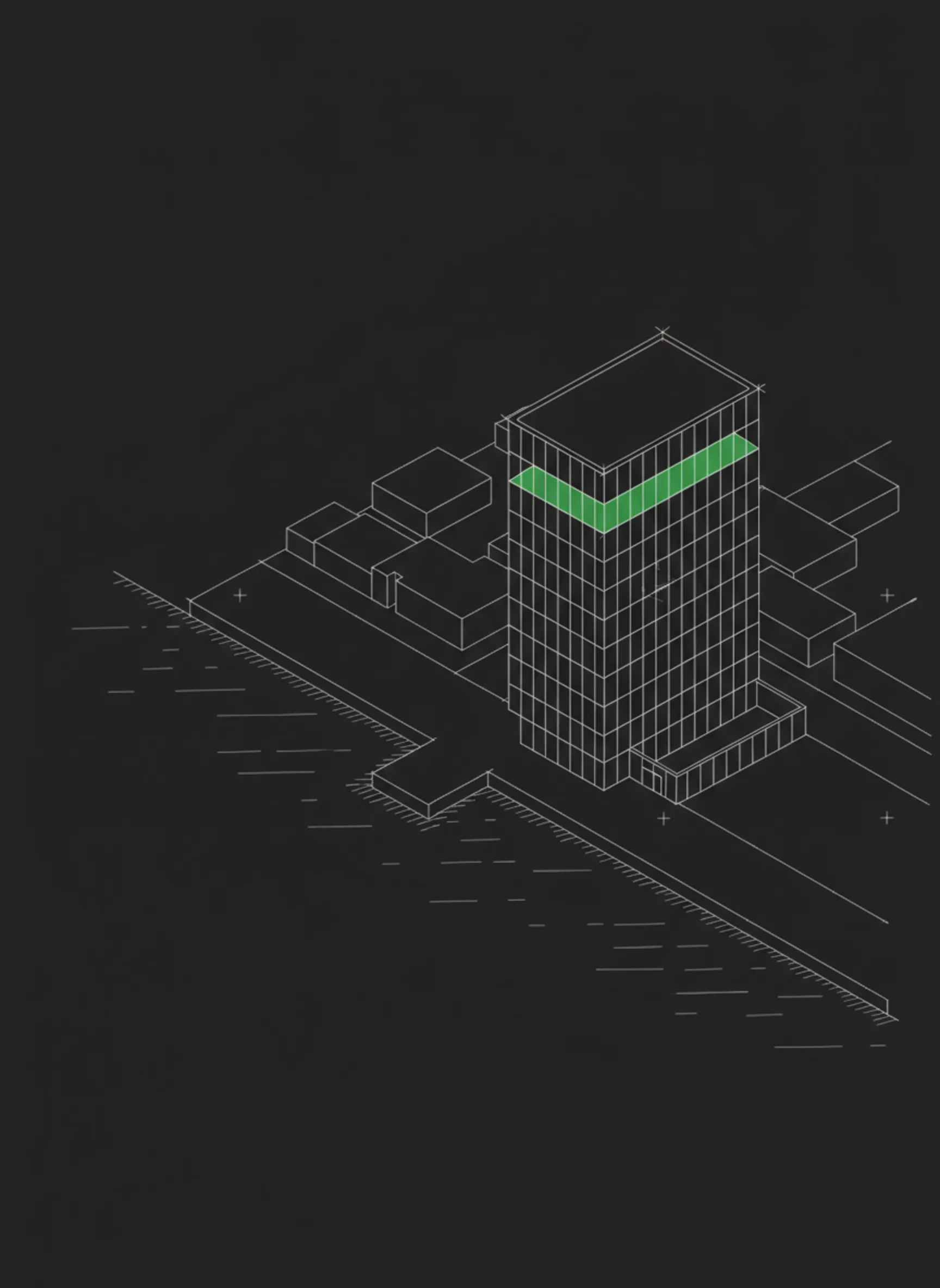 Line art of the Amazon (AWS) office tower on the Auckland waterfront